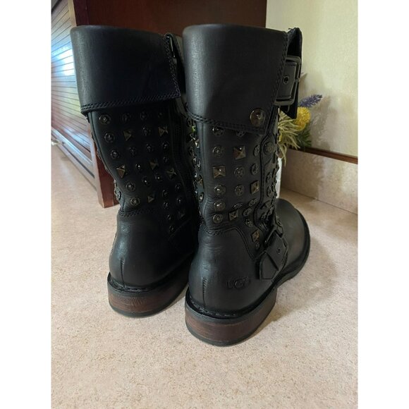 UGG Conor Studs Black Leather Mid-Calf Boots Womens Size 9 With Decorative Studs - Picture 9 of 11